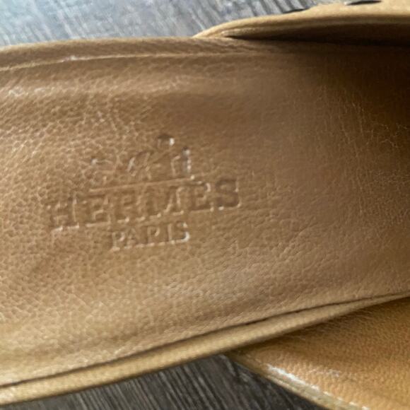 Hermès Tan Leather Stitched Trim Mule Heels, Sz 38 / 7.5 - Picture 14 of 16